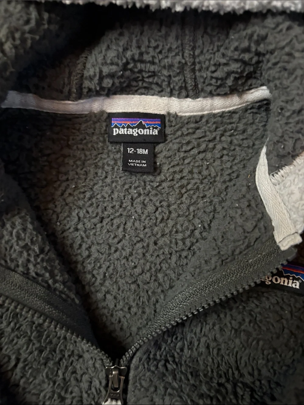 ECU Patagonia Kids Charcoal and Light Gray Sherpa Hoodie with Ears 12-18m